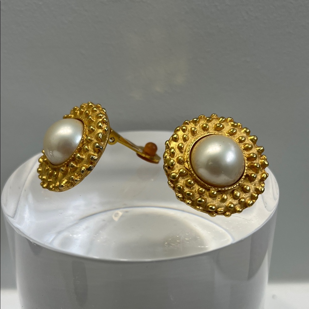 Elegant Gold and Pearl Clip-On Earrings